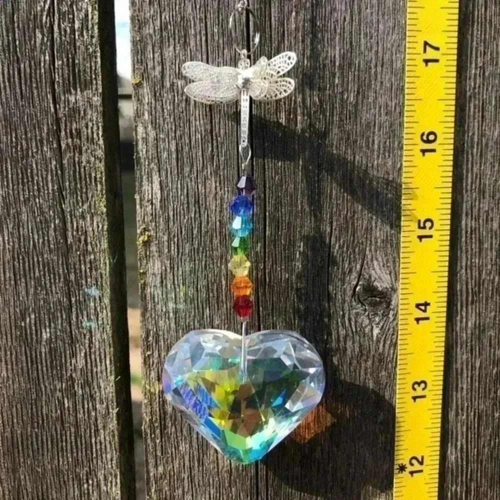 Gorgeous K9 Crystal Rainbow Dragonfly Huge Heart Suncatcher NWT - Picture 2 of 5